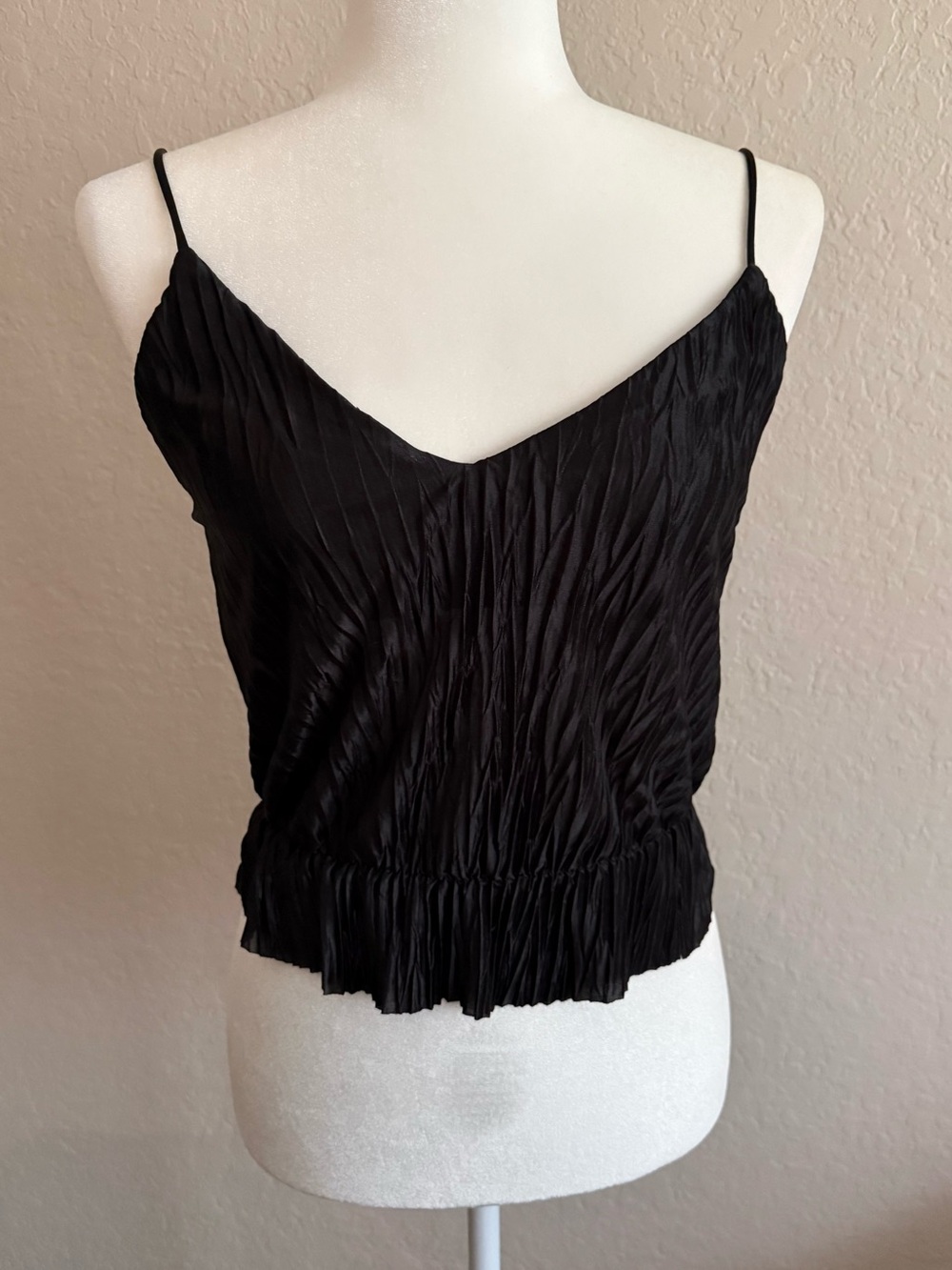 Zara Wrinkle Effect Top / V-Neck Cami with Elastic Waistband - Small